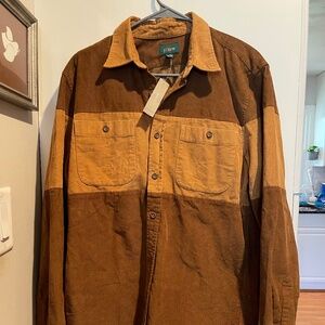 NWT J. Crew Midweight Corduroy Workshirt in Colorblock M Mens Shirt Brown tan